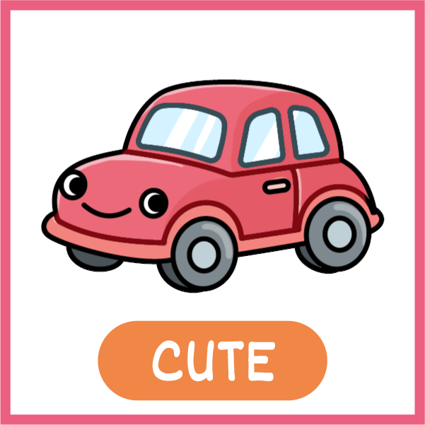Cute: a smiling red car, one of the everyday objects in the book