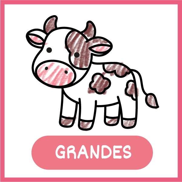 Grandes: una vaca que llena la hoja, coloreada por un niño pequeño