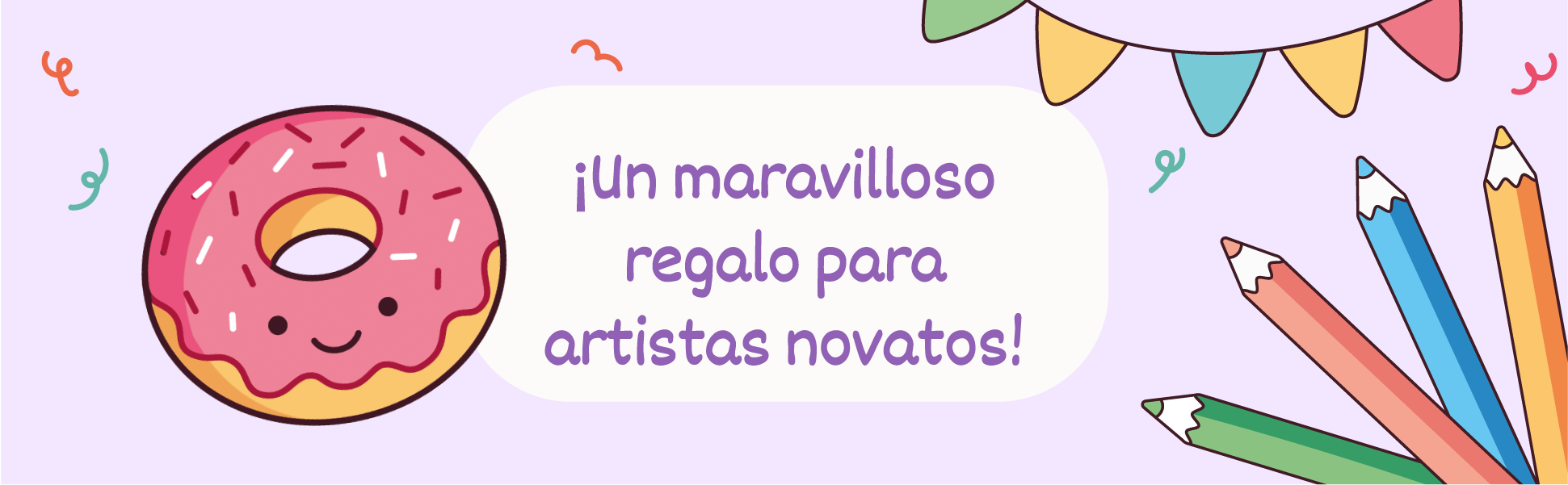 Un maravilloso regalo para artistas novatos, una rosquilla y lápices de colores