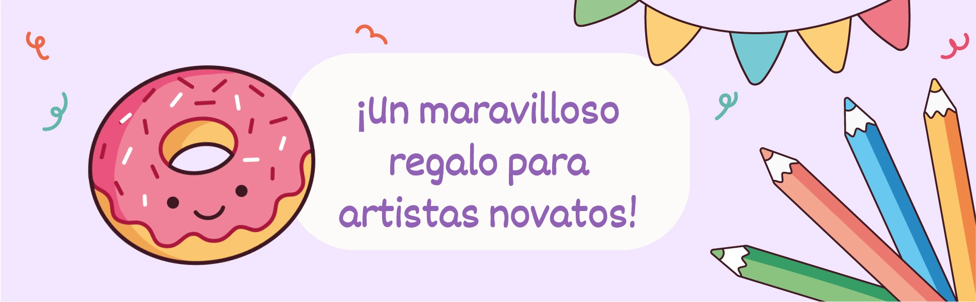 Un maravilloso regalo para artistas novatos, una rosquilla y lápices de colores