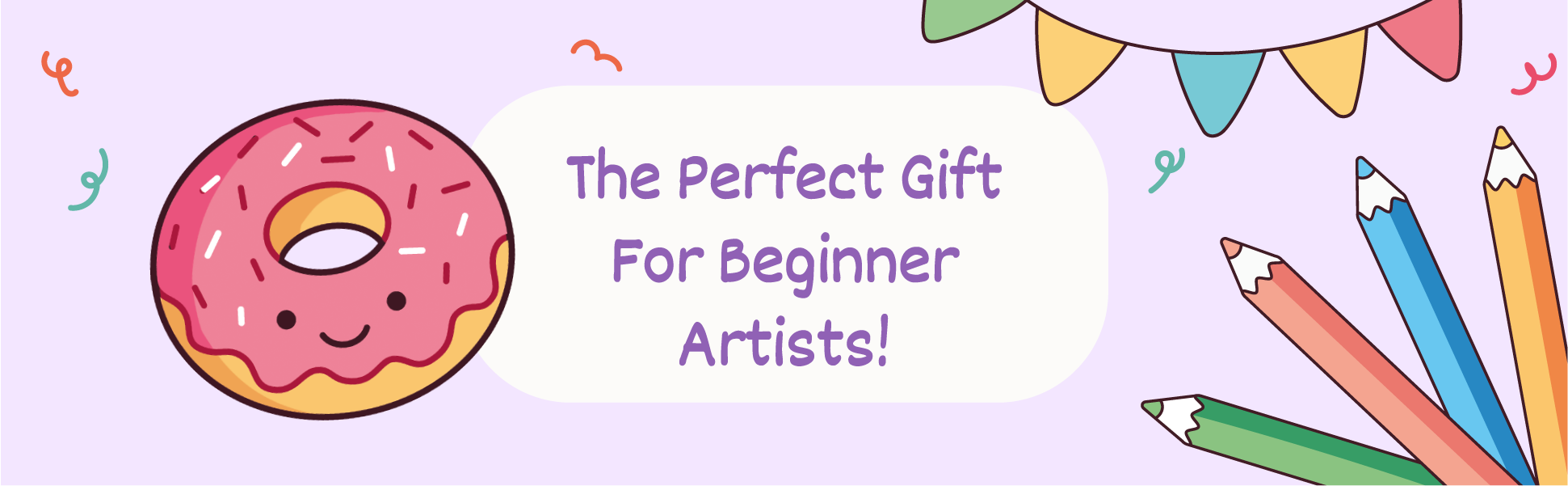 The perfect gift for beginner artists, a doughnut drawing and colored pencils