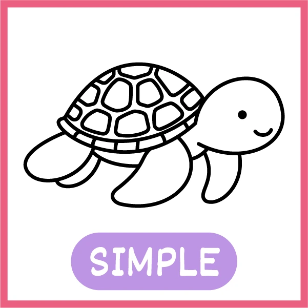 Simple: an outline turtle drawn with thick lines, one object on the page