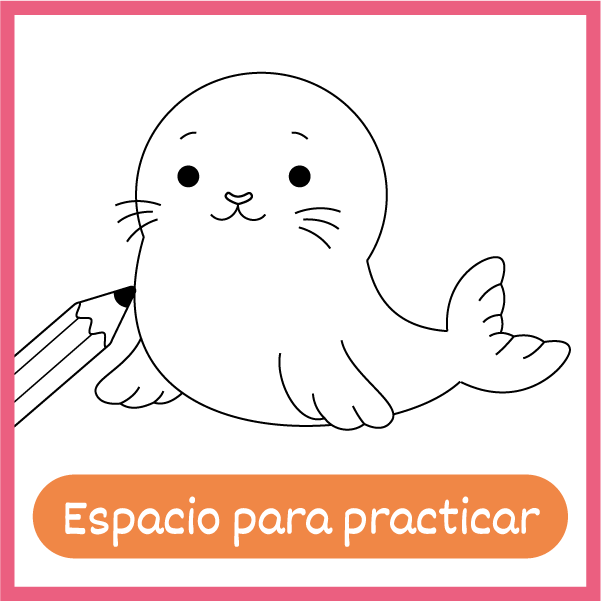 Espacio para practicar: una foca de contorno con sitio al lado para que el niño dibuje la suya