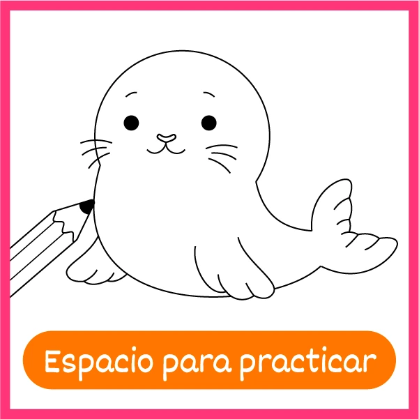 Espacio para practicar: una foca de contorno con sitio al lado para que el niño dibuje la suya