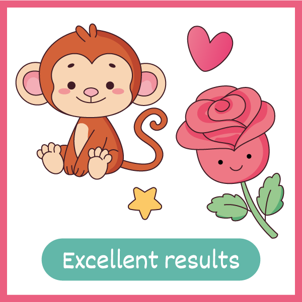 Excellent results: a monkey and a rose from the book, finished and colored in