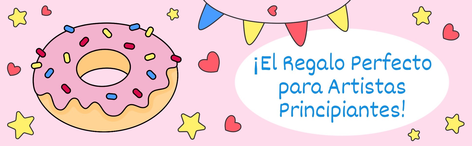 El regalo perfecto para artistas principiantes, un donut glaseado y banderines