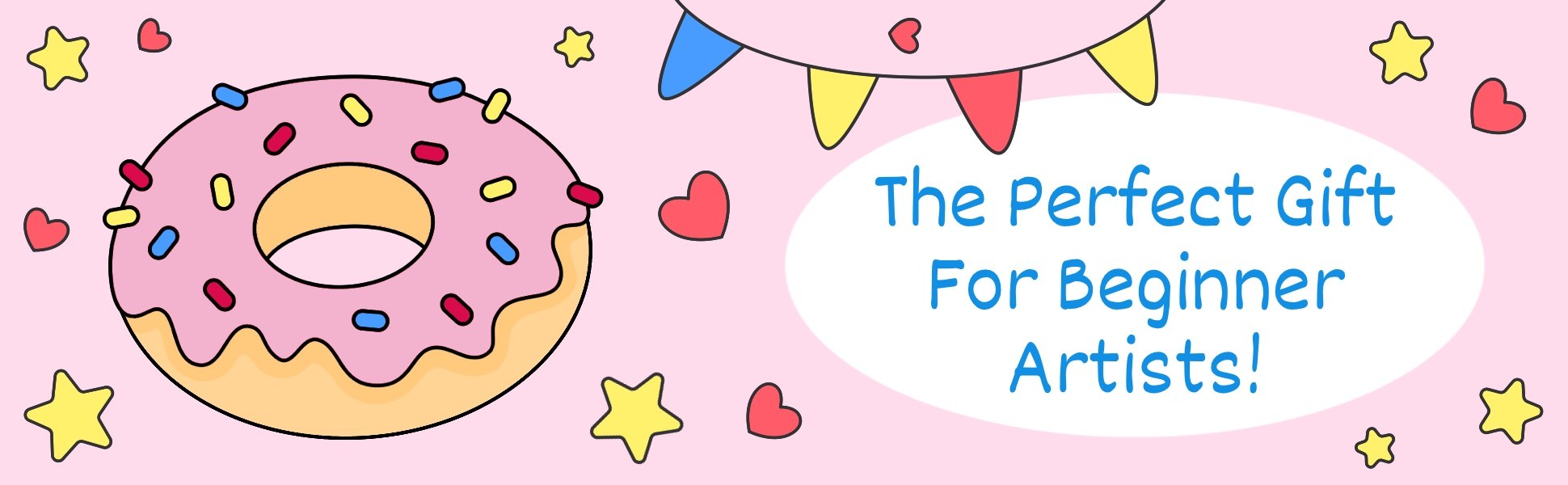 The perfect gift for beginner artists, a frosted donut and paper flags