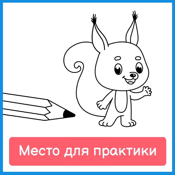 Место для практики: контур белки и карандаш рядом с пустым полем