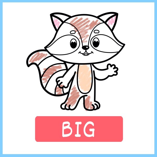 Big: a raccoon filling the page, partly colored in with pencil by a small child