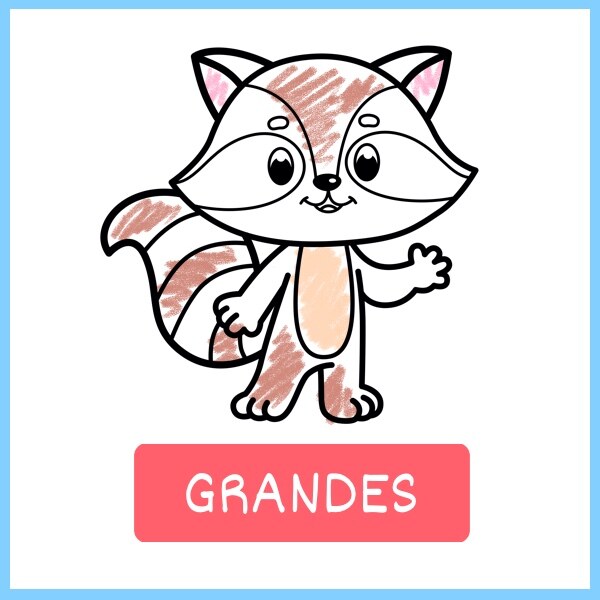 Grandes: un mapache que llena la página, coloreado en parte a lápiz por un niño pequeño
