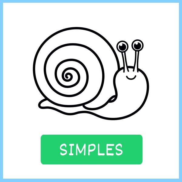 Simples: un caracol dibujado con unas pocas líneas gruesas, un solo objeto en la página