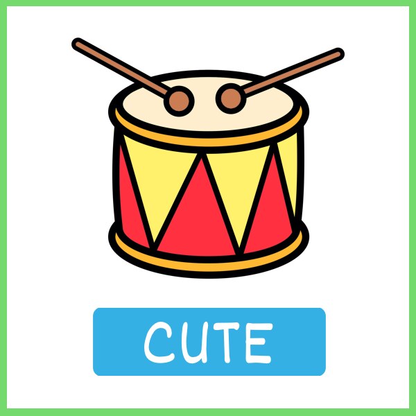 Cute: a toy drum with sticks, one of the everyday things a toddler already knows
