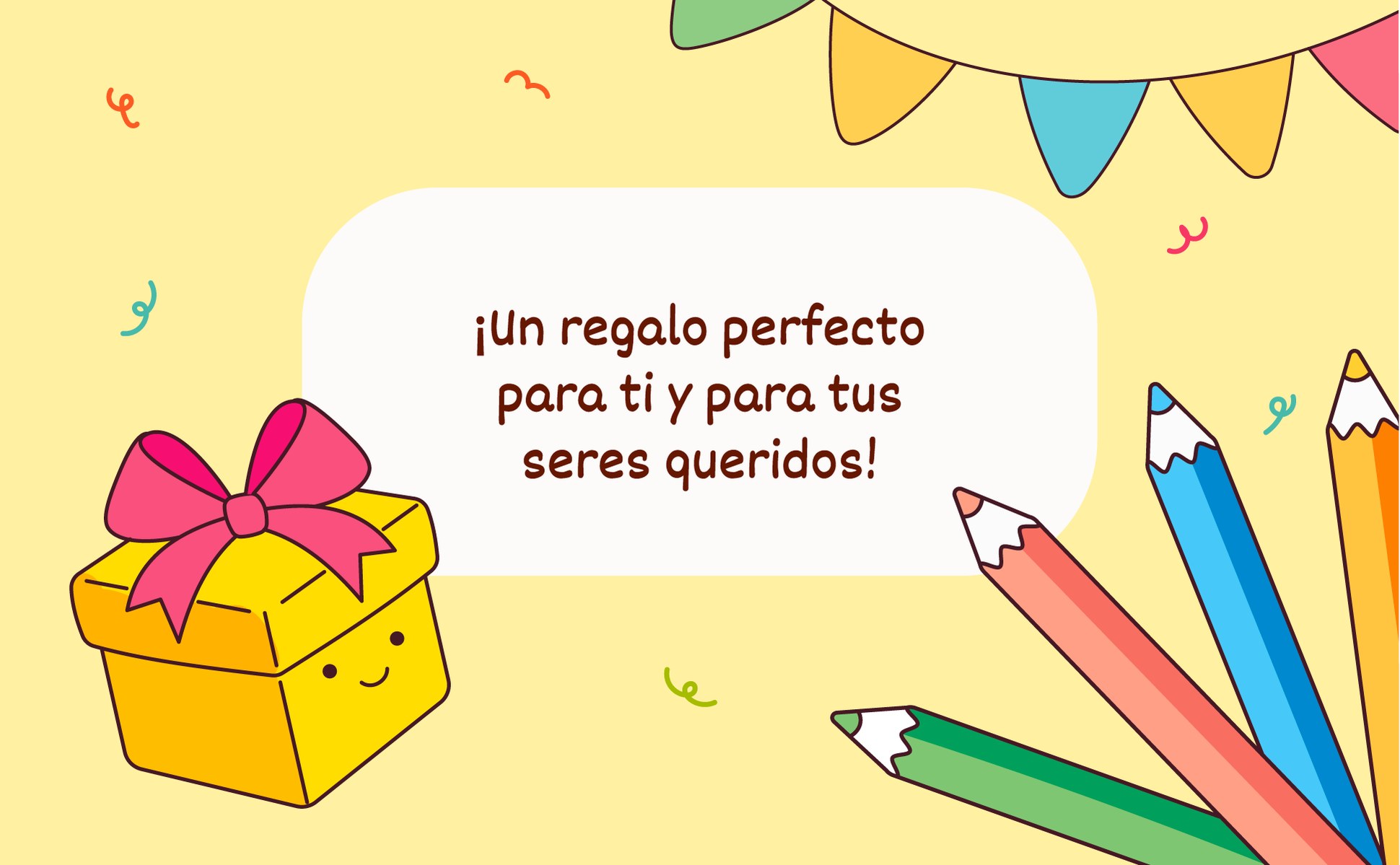 Un regalo envuelto y lápices de colores, el libro como regalo para ti o para alguien querido