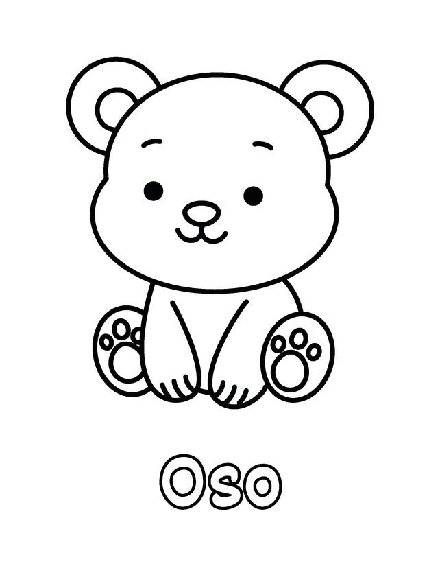 Dibujo de Oso para colorear gratis para imprimir, contornos gruesos, un animal por página, con el nombre en español
