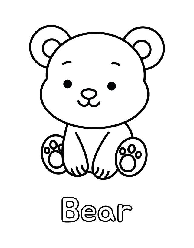 Free printable Bear coloring page for toddlers, thick outlines, one animal per page