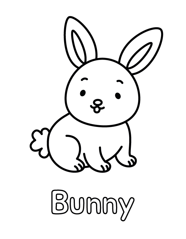 Free printable Bunny coloring page for toddlers, thick outlines, one animal per page