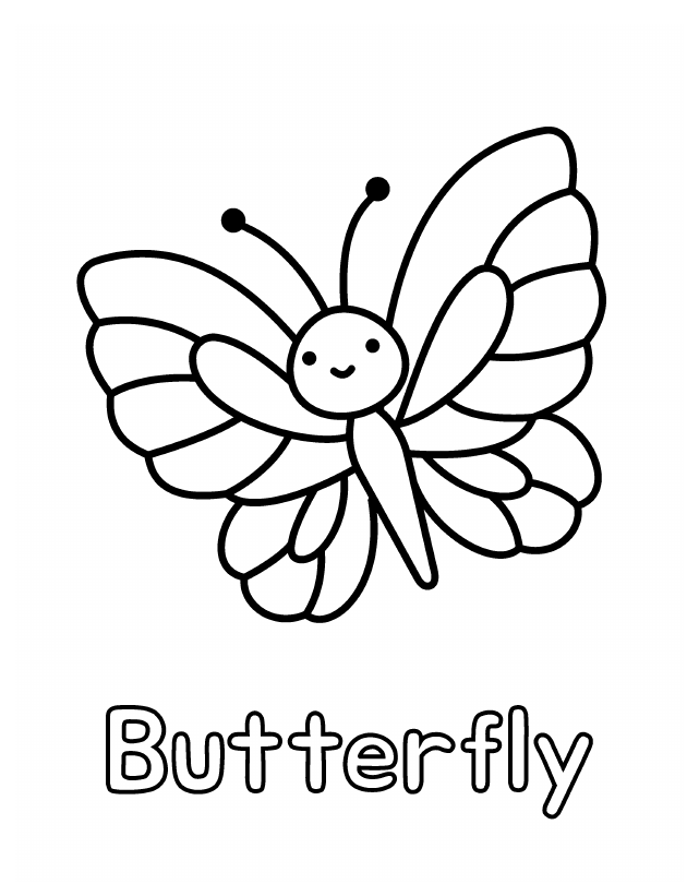Free printable Butterfly coloring page for toddlers, thick outlines, one animal per page