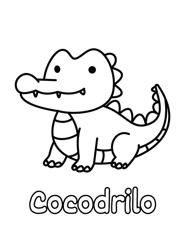 Dibujo de Cocodrilo para colorear gratis para imprimir, contornos gruesos, un animal por página, con el nombre en español