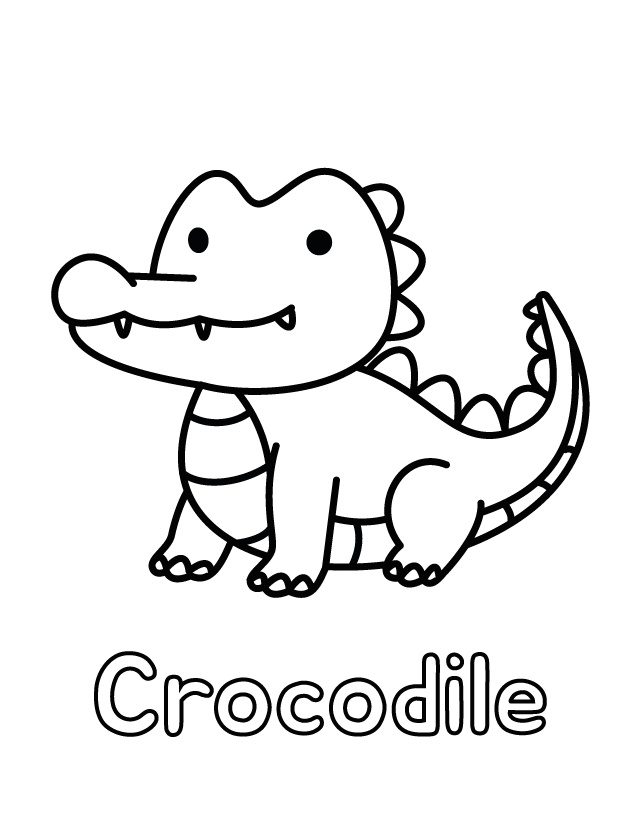 Free printable Crocodile coloring page for toddlers, thick outlines, one animal per page