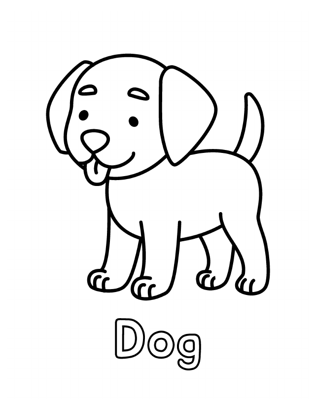 Free printable Dog coloring page for toddlers, thick outlines, one animal per page