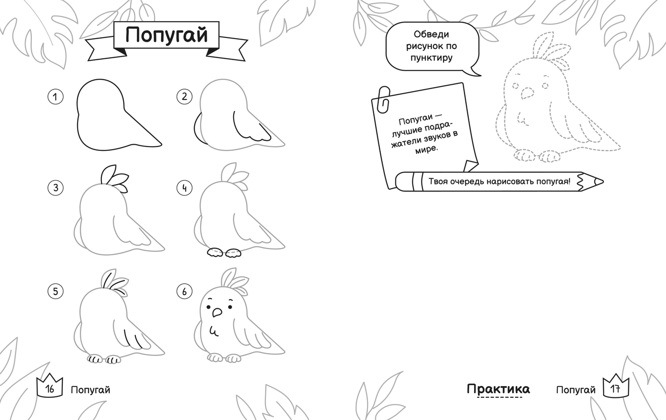 Бесплатная раскраска Попугай для печати, толстый контур, одно животное на листе