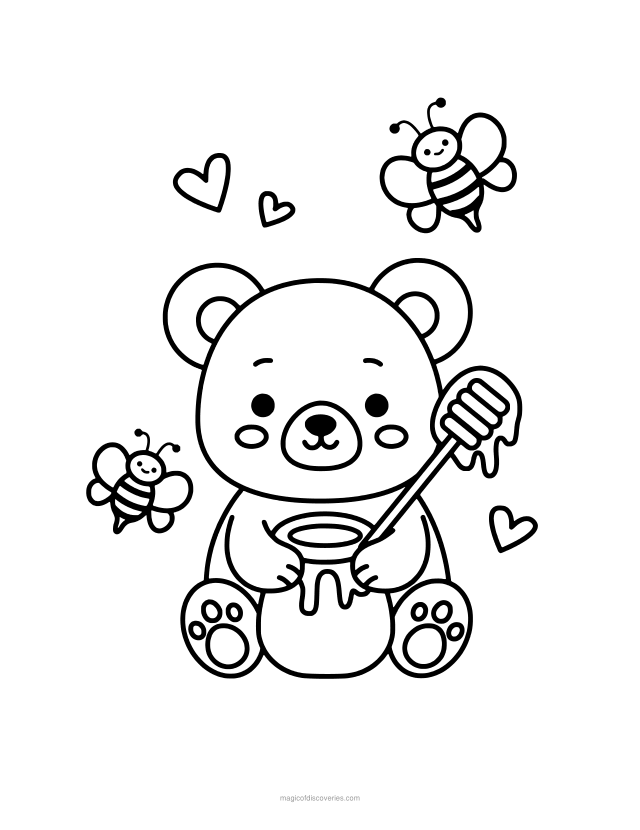 Free printable Bear coloring page for adults and kids, thick lines and big open shapes, one design per page