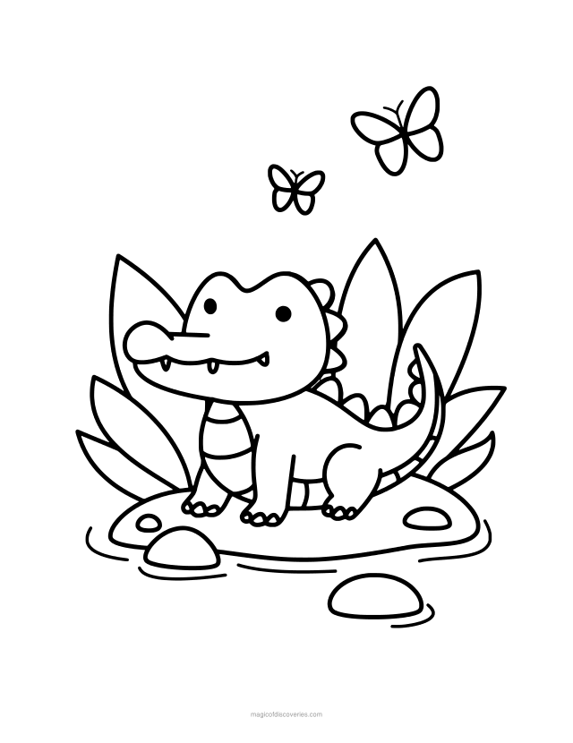 Free printable Crocodile coloring page for adults and kids, thick lines and big open shapes, one design per page