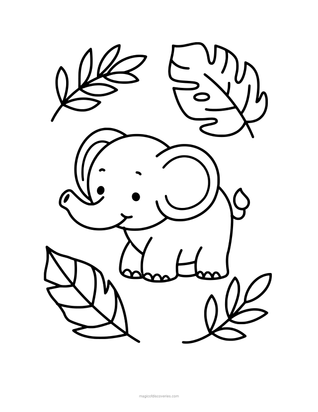 Dibujo de Elefante para colorear gratis para imprimir, para adultos y niños, líneas gruesas y formas amplias, un diseño por página