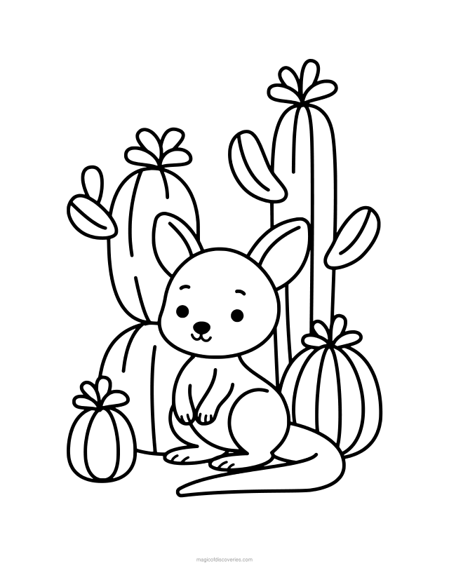 Free printable Kangaroo coloring page for adults and kids, thick lines and big open shapes, one design per page
