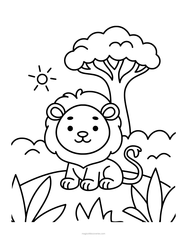 Dibujo de León para colorear gratis para imprimir, para adultos y niños, líneas gruesas y formas amplias, un diseño por página