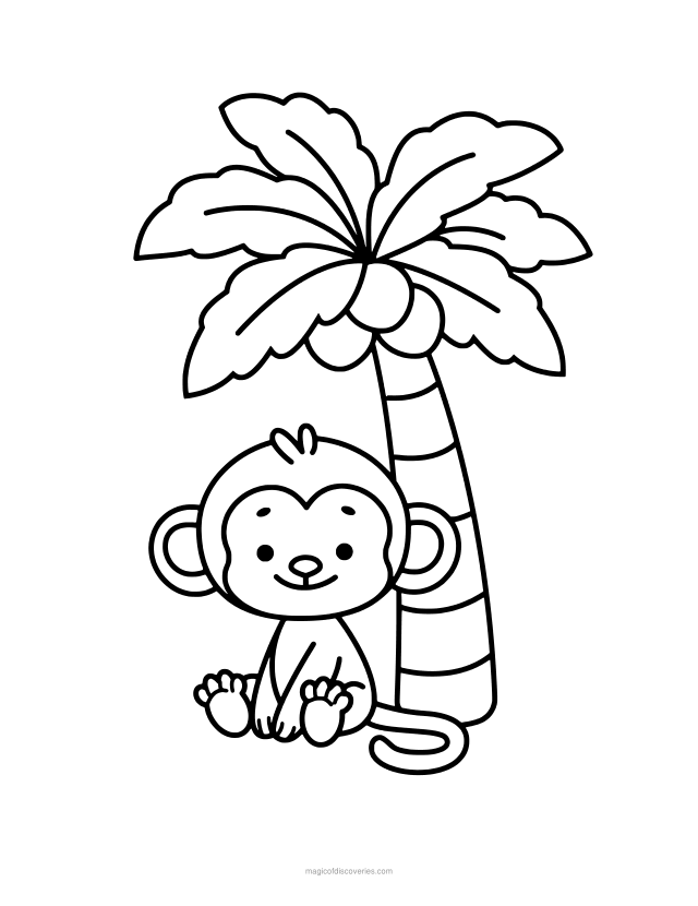 Free printable Monkey coloring page for adults and kids, thick lines and big open shapes, one design per page