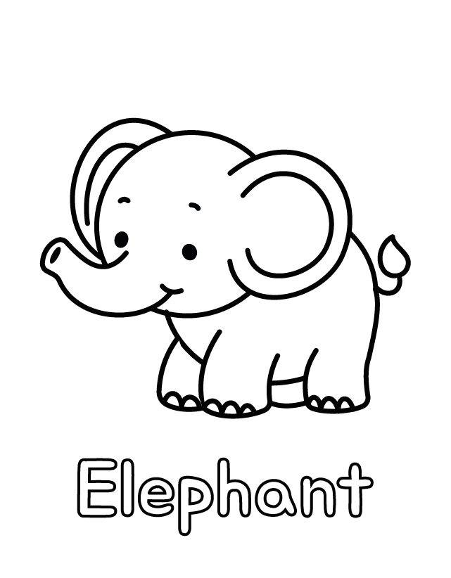 Free printable Elephant coloring page for toddlers, thick outlines, one animal per page