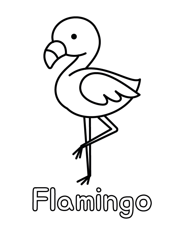 Free printable Flamingo coloring page for toddlers, thick outlines, one animal per page