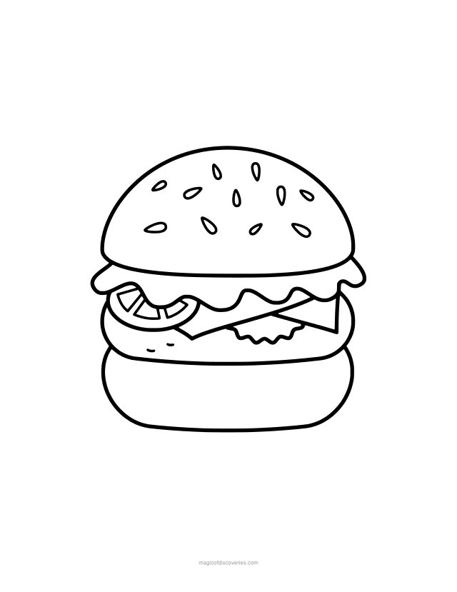 Dibujo de Hamburguesa para colorear gratis para imprimir, para adultos y niños, líneas gruesas y formas grandes, un diseño por página