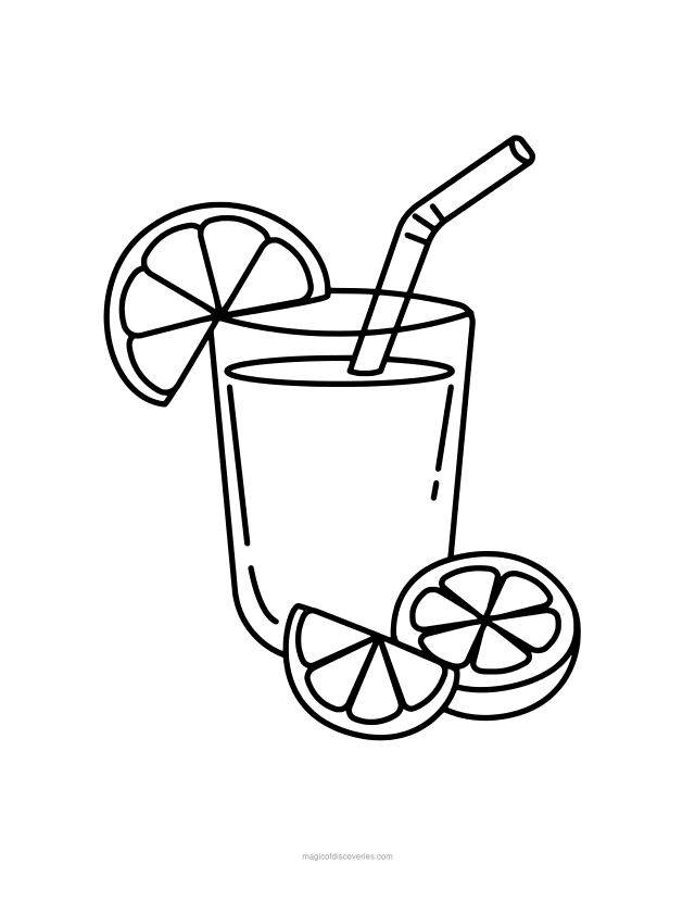 Free printable Lemonade food coloring page for adults and kids, thick lines and big simple shapes, one design per page