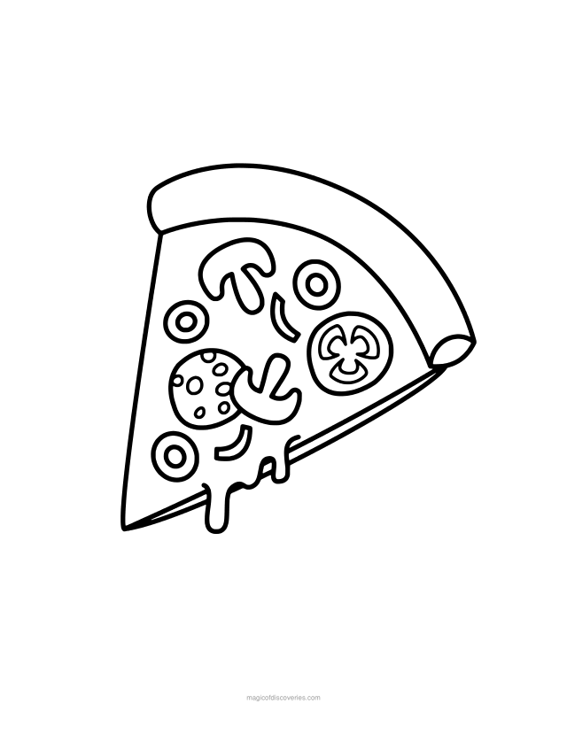 Free printable Pizza slice food coloring page for adults and kids, thick lines and big simple shapes, one design per page