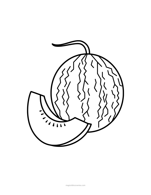 Free printable Watermelon food coloring page for adults and kids, thick lines and big simple shapes, one design per page