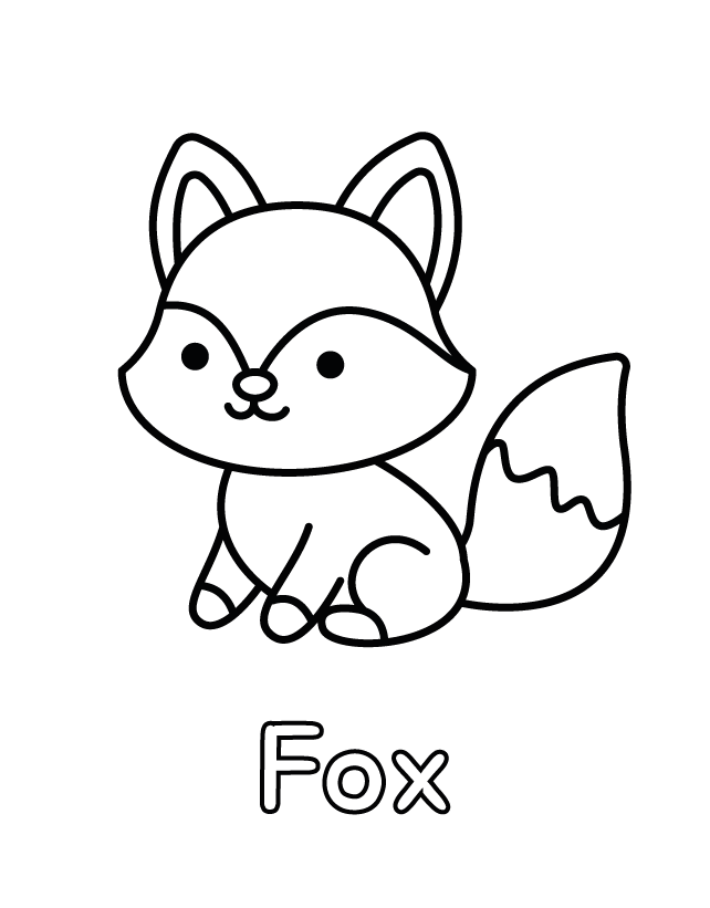 Free printable Fox coloring page for toddlers, thick outlines, one animal per page