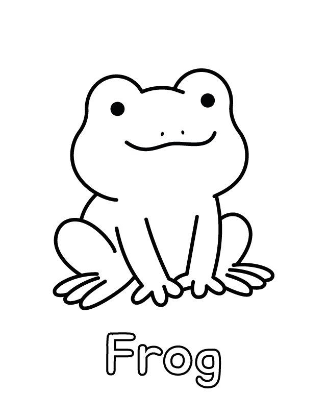 Free printable Frog coloring page for toddlers, thick outlines, one animal per page