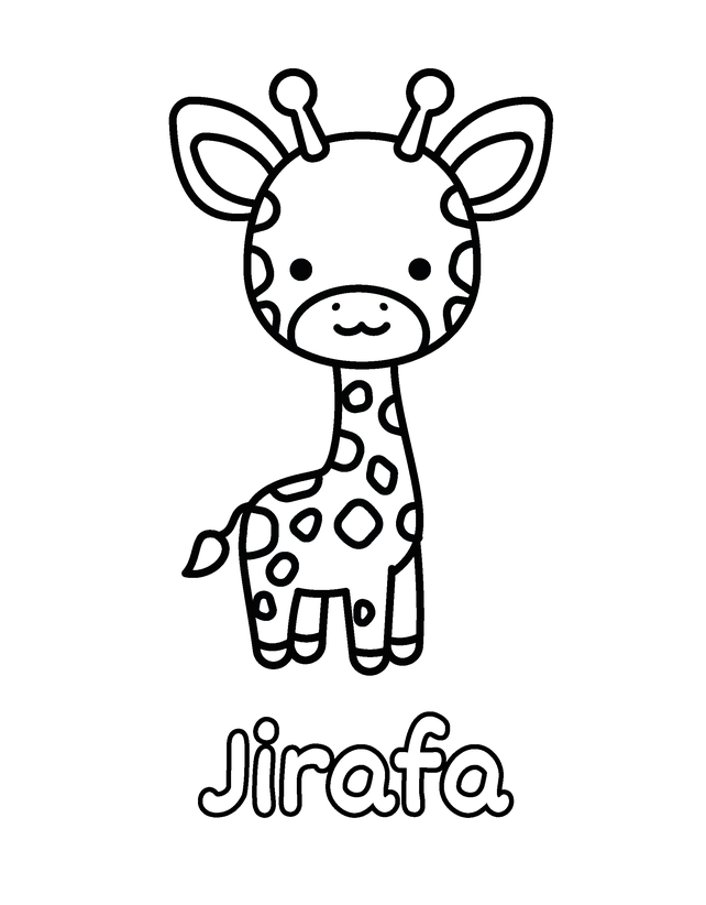 Dibujo de Jirafa para colorear gratis para imprimir, contornos gruesos, un animal por página, con el nombre en español