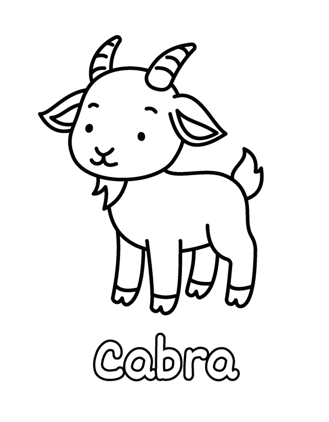 Dibujo de Cabra para colorear gratis para imprimir, contornos gruesos, un animal por página, con el nombre en español