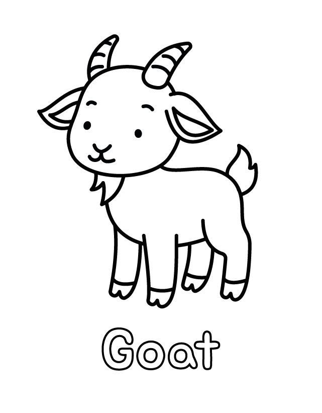 Free printable Goat coloring page for toddlers, thick outlines, one animal per page