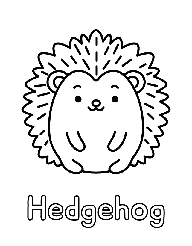 Free printable Hedgehog coloring page for toddlers, thick outlines, one animal per page