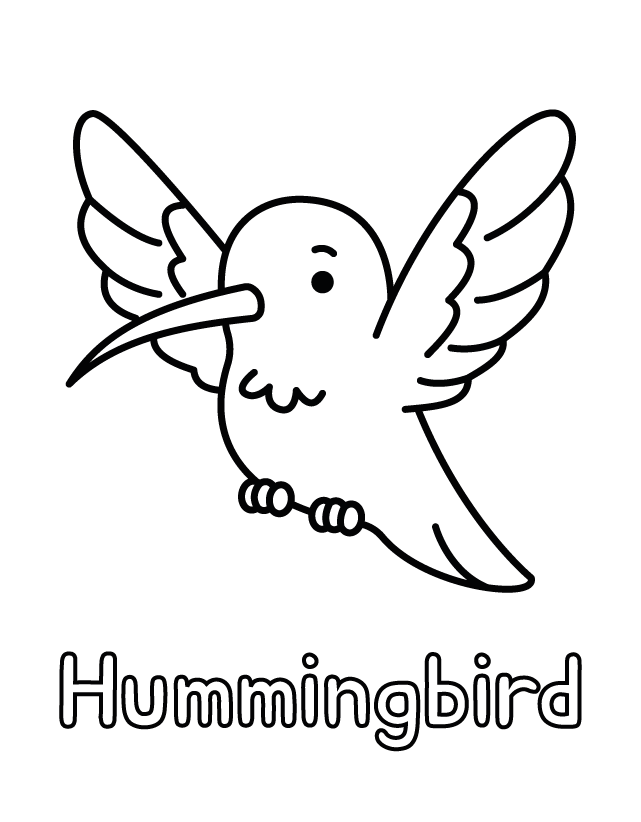 Free printable Hummingbird coloring page for toddlers, thick outlines, one animal per page