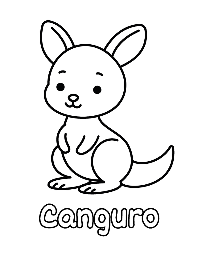 Dibujo de Canguro para colorear gratis para imprimir, contornos gruesos, un animal por página, con el nombre en español