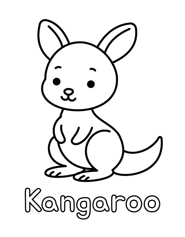 Free printable Kangaroo coloring page for toddlers, thick outlines, one animal per page