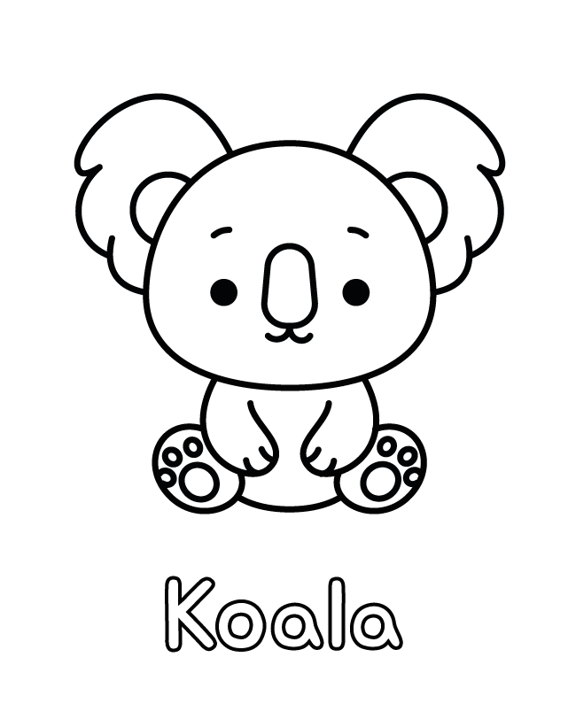 Free printable Koala coloring page for toddlers, thick outlines, one animal per page