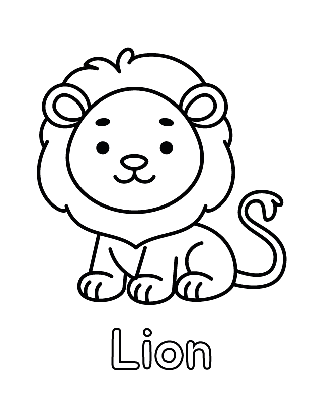 Free printable Lion coloring page for toddlers, thick outlines, one animal per page