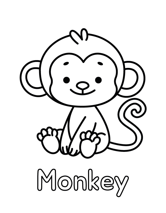 Free printable Monkey coloring page for toddlers, thick outlines, one animal per page