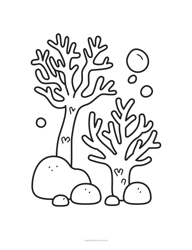 Free printable Coral ocean coloring page for adults and kids, thick lines and wide open water, one design per page